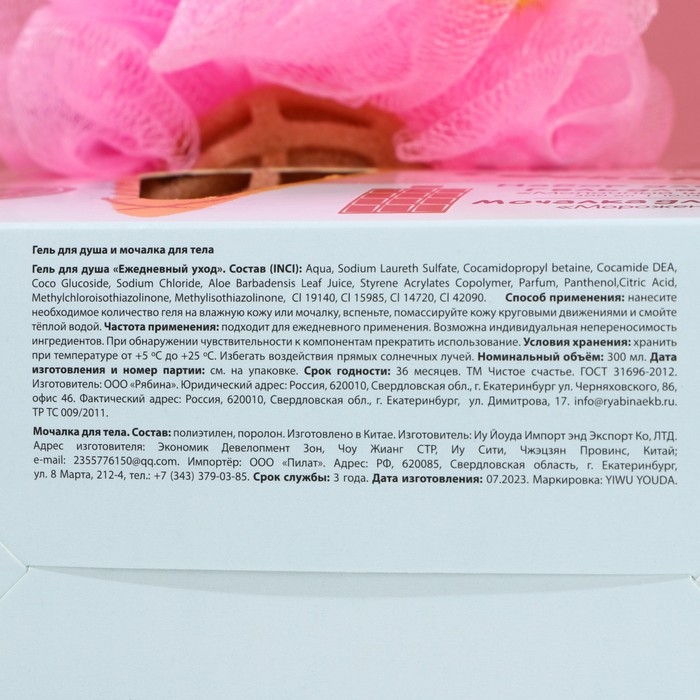 Подарочный набор косметики &laquo;Сладкая жизнь&raquo;: гель для душа 300 мл и мочалка, ЧИСТОЕ СЧАСТЬЕ