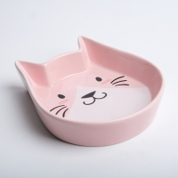 Миска керамическая "Голова кота 2" 200 мл, 15 x 13 x 3 cм, розовая