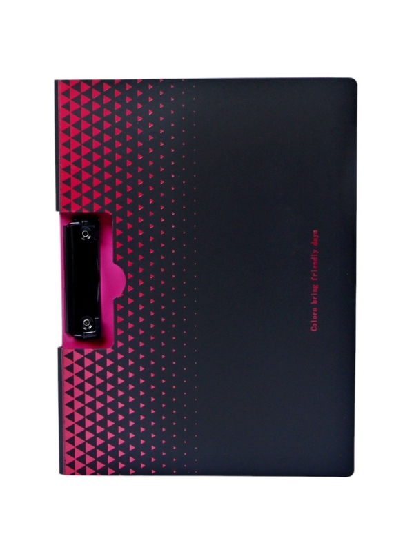 Папка с прижимом формат А4 пластик1400мкр,Черная с металлизированой отделкой МИКС