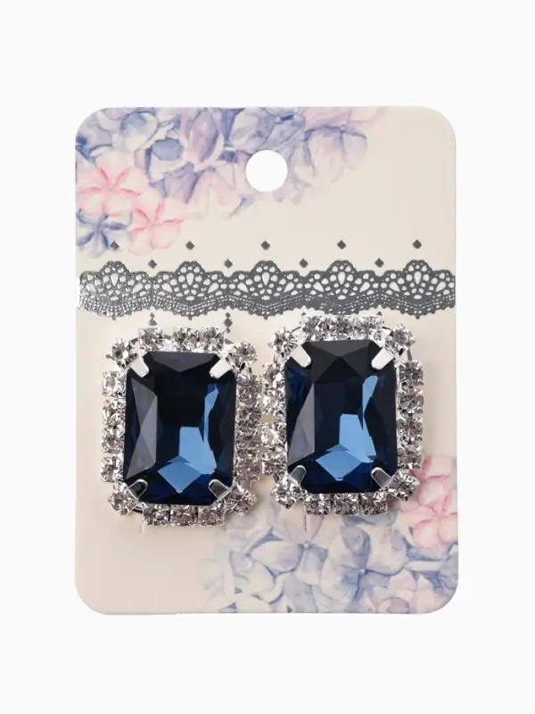 Серьги со стразами "Роскошь", прямоугольник, цвет тёмно.сине-белый в серебре