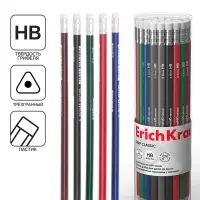 Карандаш чернографитный с ластиком ErichKrause "Deep Classic triangular", НВ, грифель d=2,2 мм, дерево, трехгранный в тубусе, микс