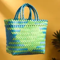 Сумка плетёная пластиковая 30х10х33 см, цв. сине-жёлтый