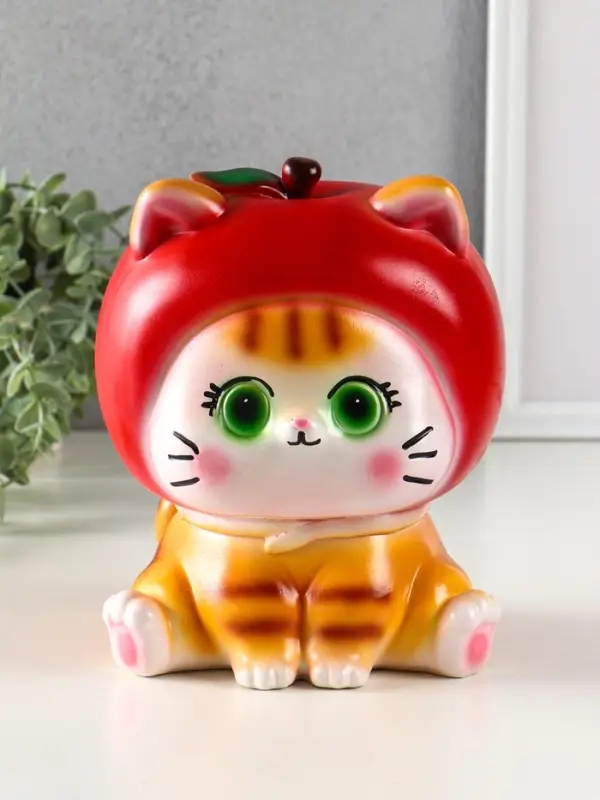 Копилка для денег &laquo;Кот в костюме яблоко&raquo;, гипс, красный, 21&times;17&times;17 см