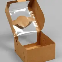 Коробка под бенто-торт с окном, крафт, 14 х 14 х 8 см