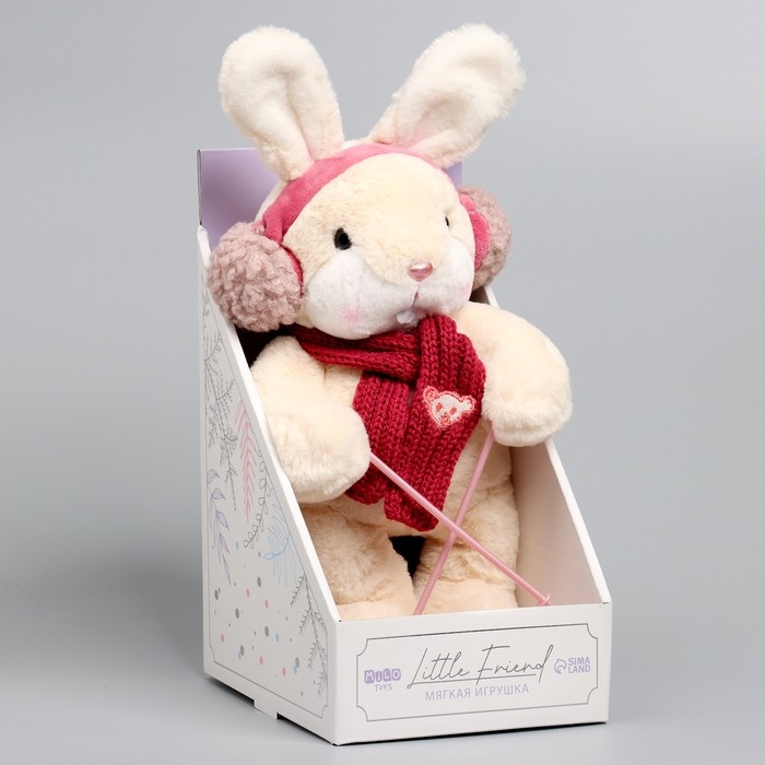 Мягкая игрушка Little Friend, зайка на лыжах, красный шарф, 38 см