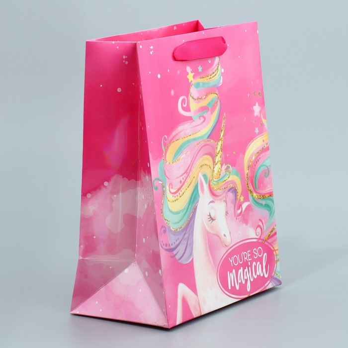 Пакет подарочный ламинированный, упаковка, &laquo;Единорог&raquo;, MS 18 х 23 х 10 см