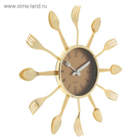 Часы настенные интерьерные, для кухни, &laquo;Вилки, ложки&raquo;, плавный ход, d=12 см, 33&times;33 см, золотистые