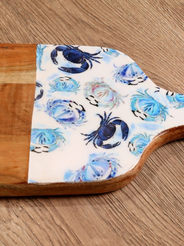 Доска разделочная прямоугольная "Крабы" дерево манго 41х18 см