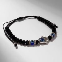 Браслет-оберег &laquo;Рука счастья Хамса&raquo; хрусталики, цвет чёрно-синий с чернёным серебром, d=8 см