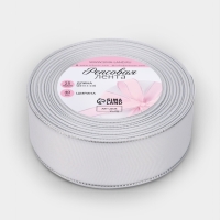 Лента репсовая 40мм*25&plusmn;1ярд(23м&plusmn;1м) серебряные нити №001 белый АУ