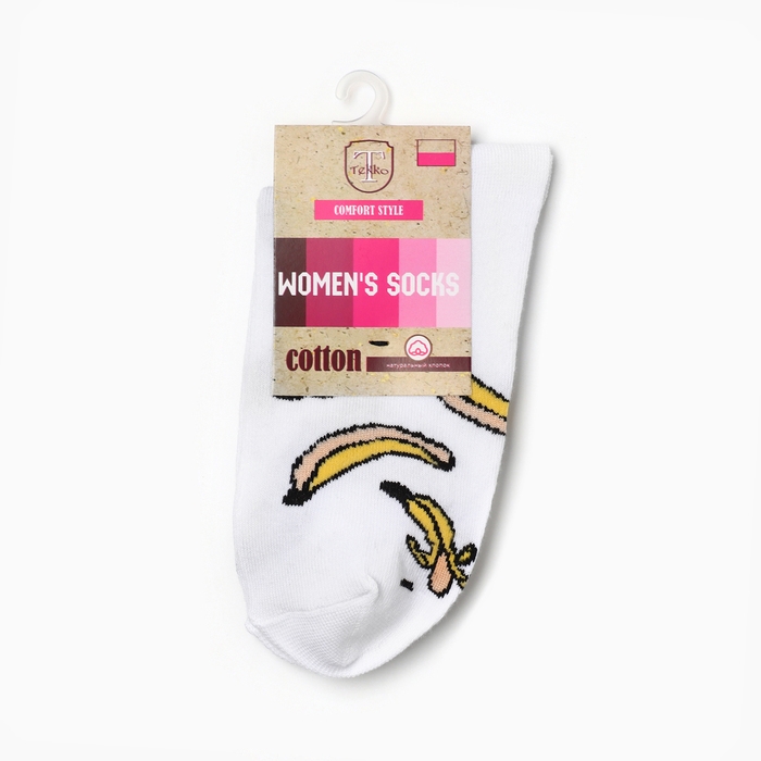 Носки женские "Бананы", цвет белый, р-р 23-25