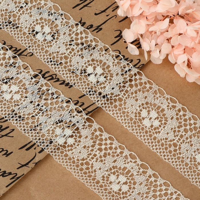 Кружево капроновое, 40 мм &times; 10 &plusmn; 1 м, цвет молочный