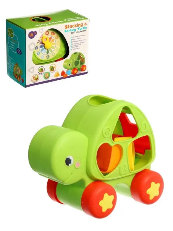 Развивающий сортер "Черепашка" с циферблатом, на колесиках