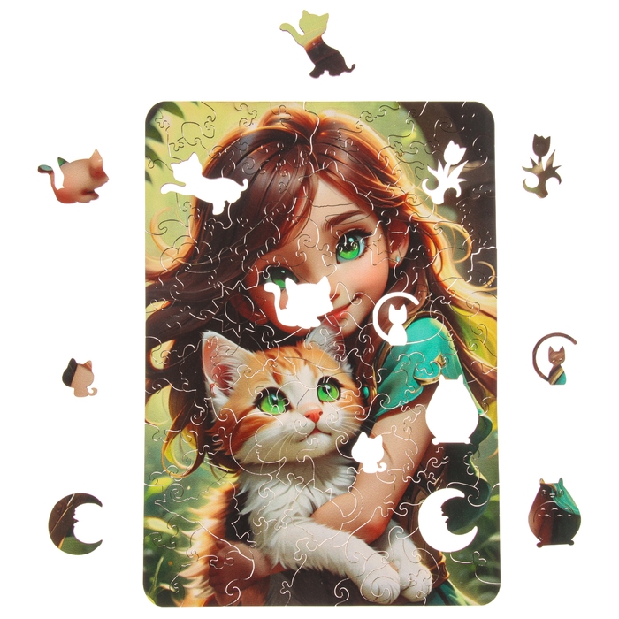 Пазл &laquo;Девочка с котёнком&raquo; 20х29, 101 деталь