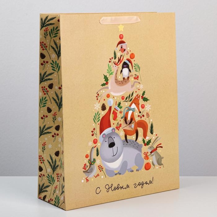 Пакет подарочный новогодний ламинированный &laquo;Дружный хоровод&raquo;, L 31 х 40 х 11.5 см