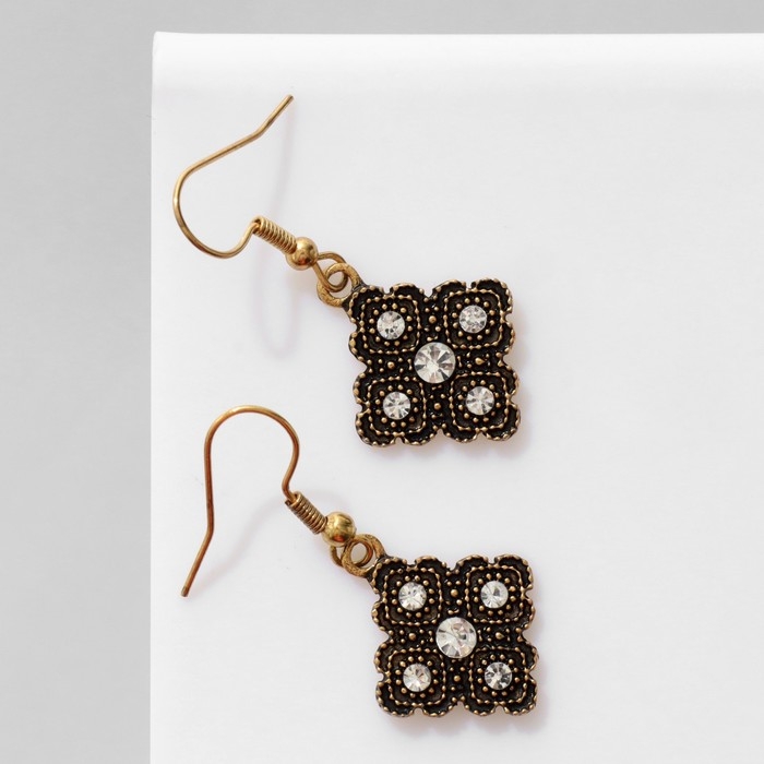 Серьги «Ромб» мини, цвет белый в чернёном золоте Серьги «Ромб» мини, цвет белый в чернёном золоте