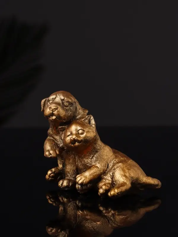 Набор статуэток "Гости, кошка и собака" 7 см, бронза