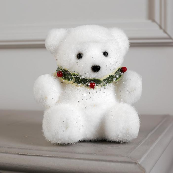 Светодиодная фигура &laquo;Мишка&raquo; 15 &times; 16 &times; 12 см, флок, батарейки CR2032х2 (в комплекте), свечение тёплое белое