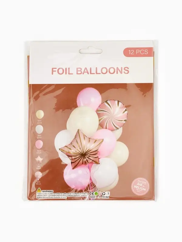 Воздушные шары "Розовые грани" фольга, латекс, набор 12 штук