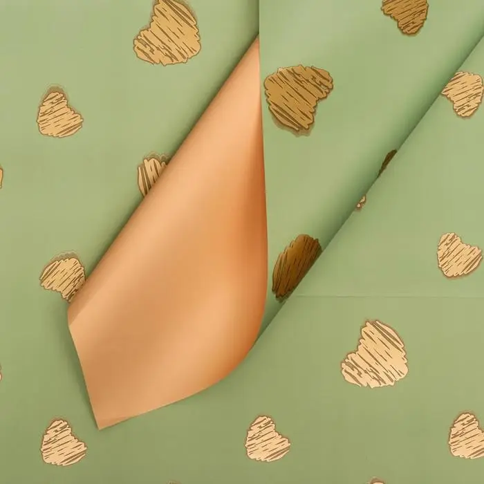 Пленка матовая &laquo;Золотые сердца&raquo;, лаймовый, 58&times;58 см