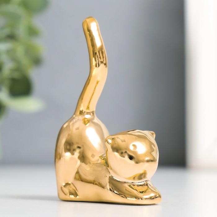 Сувенир керамика Сувенир керамика "Кот - потягушки" золото 5,5х2,4х7,8 см