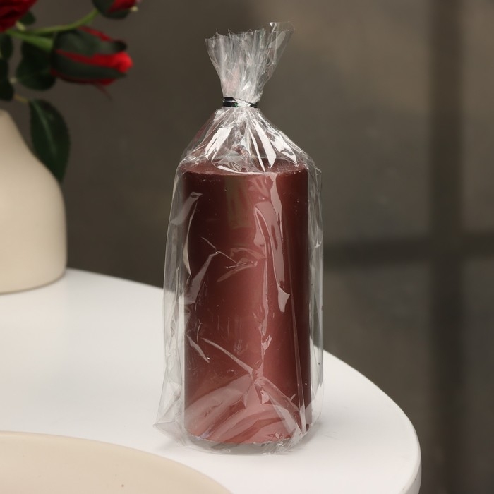 Свеча-цилиндр гладкая, 5х10 см, винная, металлик, 6 ч