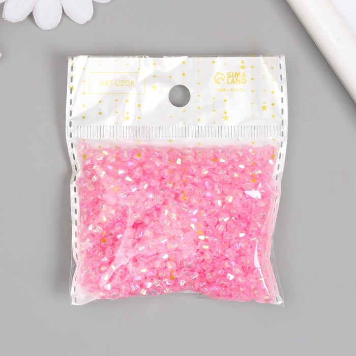 Бусины для творчества пластик "Ромб-кристалл голография розовый" набор 20 гр 0,4х0,4 см