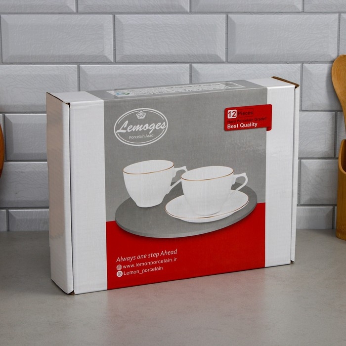 Чайный набор &laquo;Лимон&raquo;, 12 предметов, 6 чашек 200 мл, фарфор, Иран