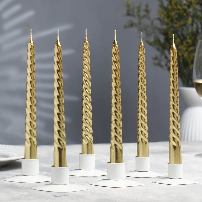 Набор Свечей витых, 1,9х 20 см, 6 штук, золотой металлик Набор Свечей витых, 1,9х 20 см, 6 штук, золотой металлик