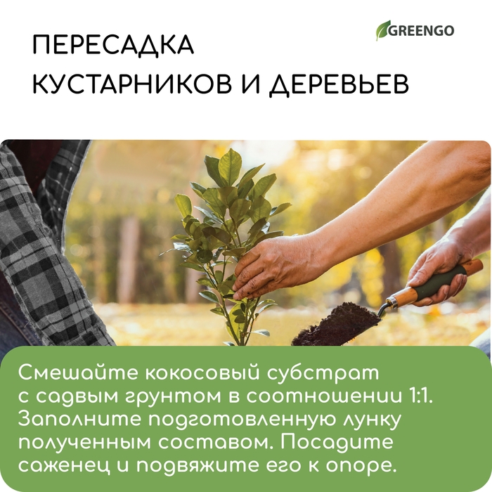 Субстрат кокосовый в брикете, 4 л, 30% чипсы и 70% торф, Greengo Субстрат кокосовый в брикете, 4 л, 30% чипсы и 70% торф, Greengo