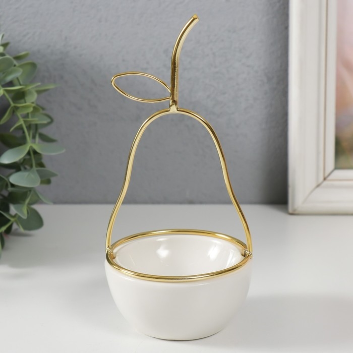 Сувенир керамика, металл подставка Сувенир керамика, металл подставка "Груша" белая с золотом 8х8х17 см