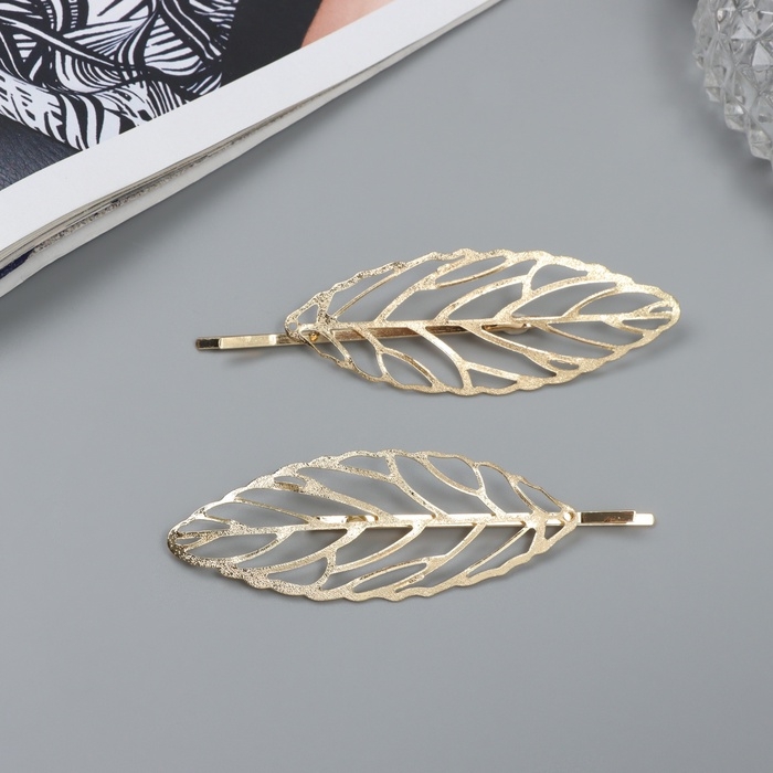 Невидимка для волос "Флоренс" (набор 2 шт) листок, 7,5 см, золото