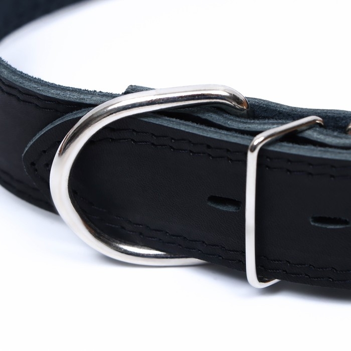 Ошейник кожаный двухслойный на замше, 3,5 см, ОШ 41-51 см, черный Ошейник кожаный двухслойный на замше, 3,5 см, ОШ 41-51 см, черный