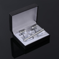 Набор мужской стальной &laquo;Запонки + Зажим для галстука&raquo; квартет, цвет серебро