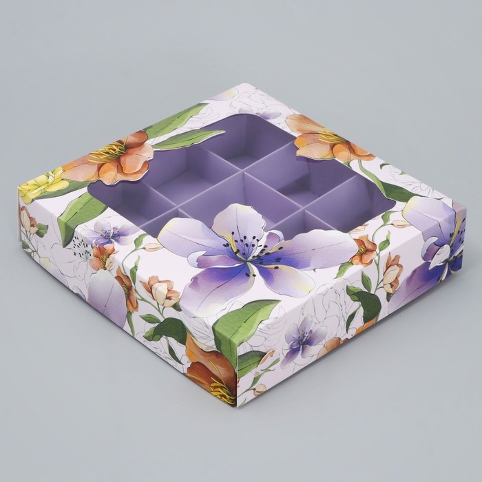 Коробка для конфет, кондитерская упаковка, 9 ячеек, &laquo;Для тебя&raquo;, 14.7 х 14.7 х 3.5 см