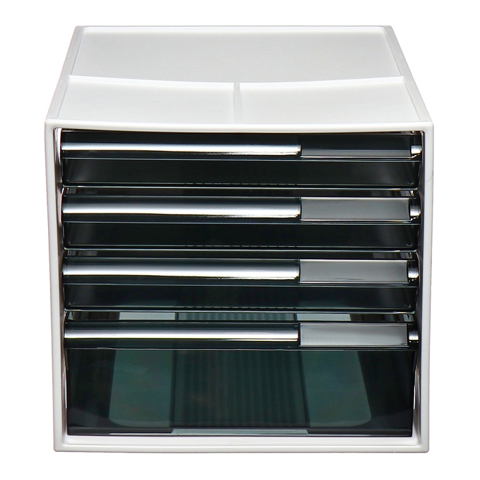 Файл-кабинет 4-секционный СТАММ, белый корпус, черные лотки