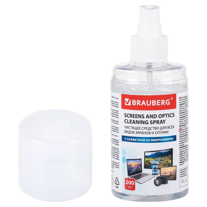 Набор чистящий для экранов всех типов и оптики BRAUBERG: салфетка+спрей 200 мл 513560 Набор чистящий для экранов всех типов и оптики BRAUBERG: салфетка+спрей 200 мл 513560