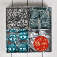 Набор украшений пластик 16 шт "Сюрприз" (4 шара, 4 банта, 4 подарка, 4 шишки) серебро, голубой 23712 Набор украшений пластик 16 шт "Сюрприз" (4 шара, 4 банта, 4 подарка, 4 шишки) серебро, голубой 23712