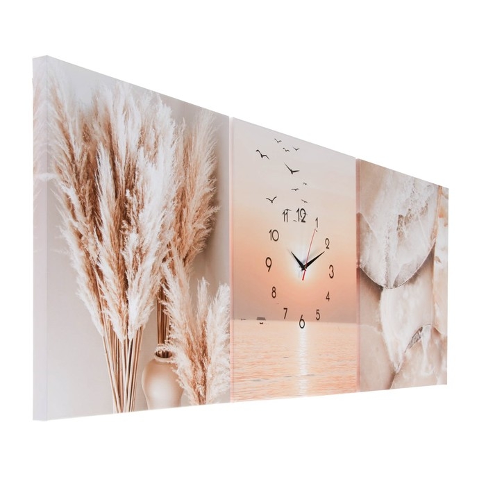 Часы-картина настенные модульные "Закат", 30 х 40 см, бесшумные, триптих