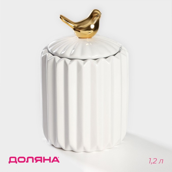 Банка керамическая для сыпучих продуктов Доляна &laquo;Золотое крыло&raquo;, 1,2 л, 12&times;21 см, керамическая, цвет белый