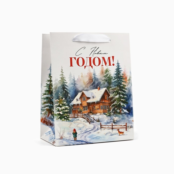 Пакет подарочный новогодний ламинированный &laquo;Зимний лес&raquo;, деревня, MS 18 х 23 х 10 см , Новый год