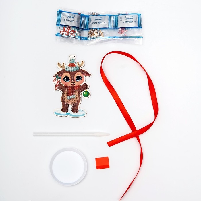 Алмазная мозаика на новый год с частичным заполнением для детей на подвеске &laquo;&laquo;Оленёнок&raquo;, новогодний набор для творчества