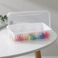 Корзина для хранения с крышкой &laquo;Карандаши&raquo;, 20,5&times;14&times;4,6 см, цвет белый