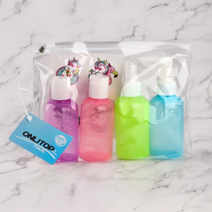 Набор для хранения с наклейками, в чехле, 4 предмета, 75 мл, разноцветный