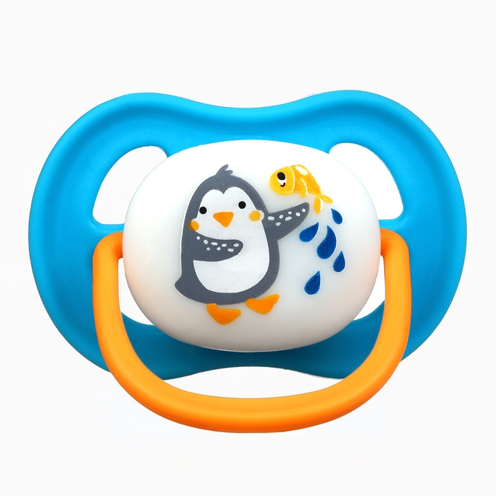 Набор: Соска - пустышка с держателем &laquo;Пингвин&raquo;, анатомическая +6 мес, цвет голубой