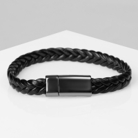 Браслет унисекс &laquo;Косичка&raquo; гладкая, цвет чёрный с серым металлом, 22 см