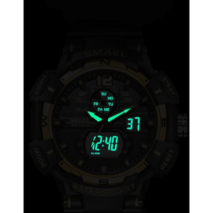 Часы наручные электронные, с будильником, d-5.3 см, ремешок l-26 см, 5 ATM, черные