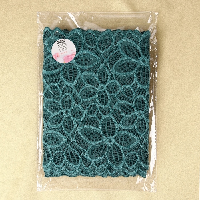 Кружевная эластичная ткань, 180 мм &times; 2,7 &plusmn; 0,5 м, цвет изумрудный