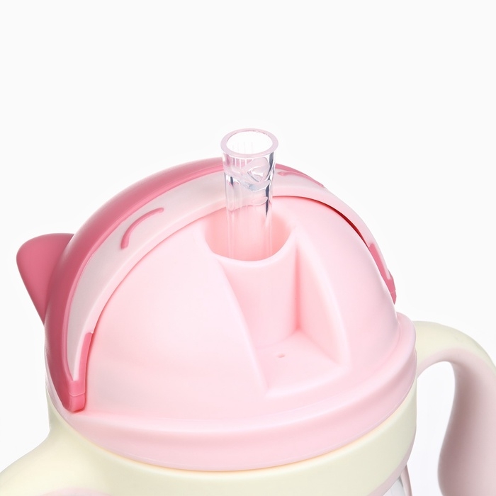 Поильник детский M&B &laquo;Котик&raquo; с трубочкой, от 9 мес., 280 мл., цвет молочно-розовый