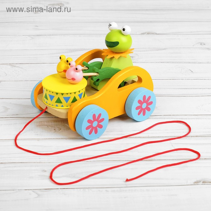 Каталка &laquo;Животные с барабанами&raquo; на верёвке, МИКС